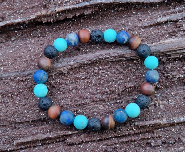Planetenzauber: Edelsteinarmband mit Lapislazuli, Tigerauge, Türkis-Howlith & Lavastein – Natürlich, Stark & Mystisch"