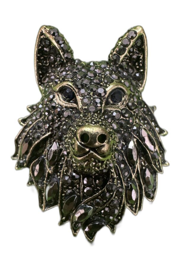 Schwarz glitzernde Wolfs Brosche mit Strass