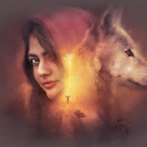 woman, wolf, little red riding hood