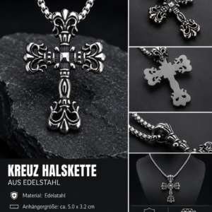 Lilienkreuz aus Edelstahl – Gotische Halskette