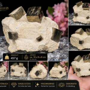Natur-Pyritstufe mit großen Pyritwürfeln auf Matrix – Sammlerstück aus Madan, Bulgarien 457gr