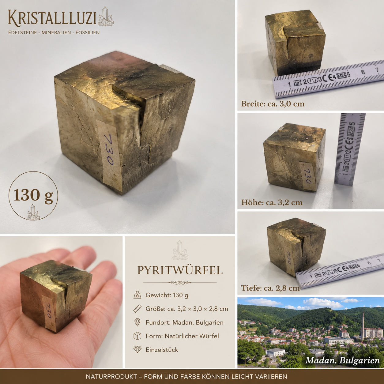 Pyritwürfel mit natürlichem Würfelaufwuchs – 130 g | Madan, Bulgarien