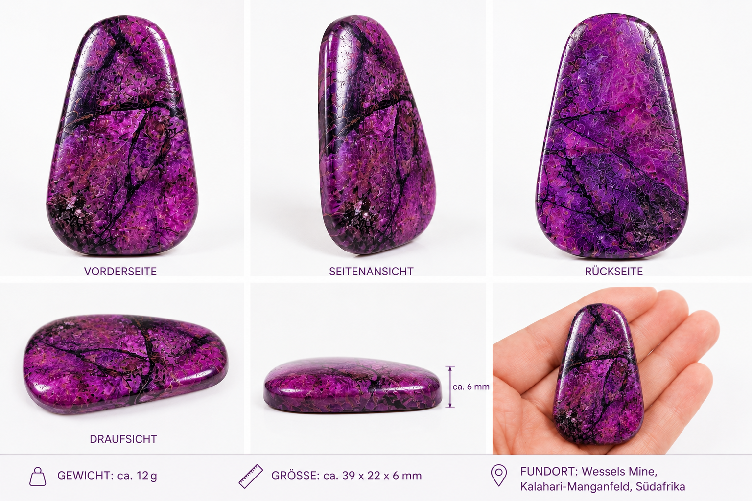 Sugilith Cabochon – Seltenes Naturstein-Unikat aus der Wessels Mine, Südafrika
