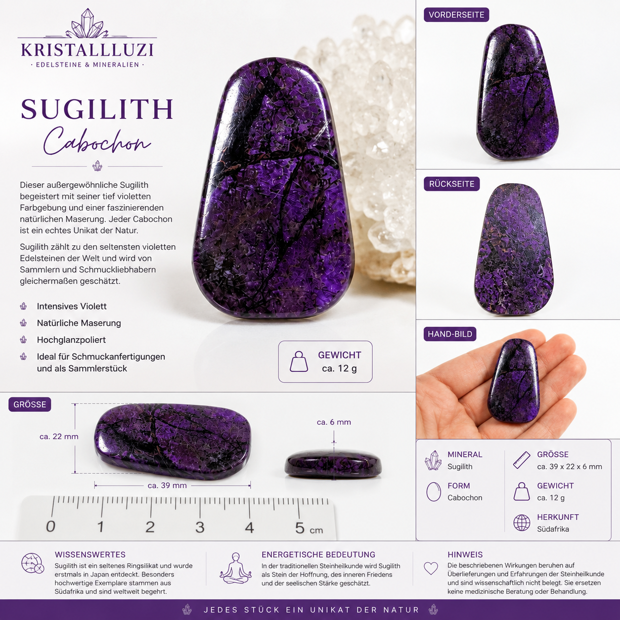 Sugilith Cabochon – Seltenes Naturstein-Unikat aus der Wessels Mine, Südafrika – Bild 2