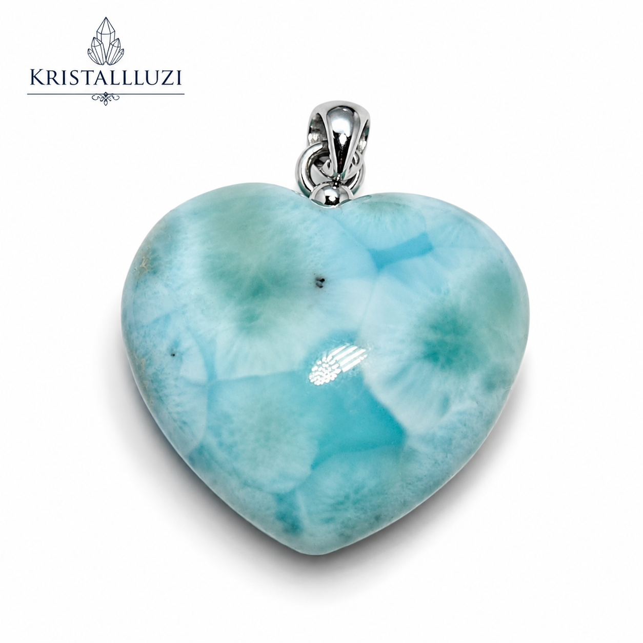 Larimar Herzanhänger „Herz des Ozeans“ – Naturunikat mit 925 Silberöse – Bild 2
