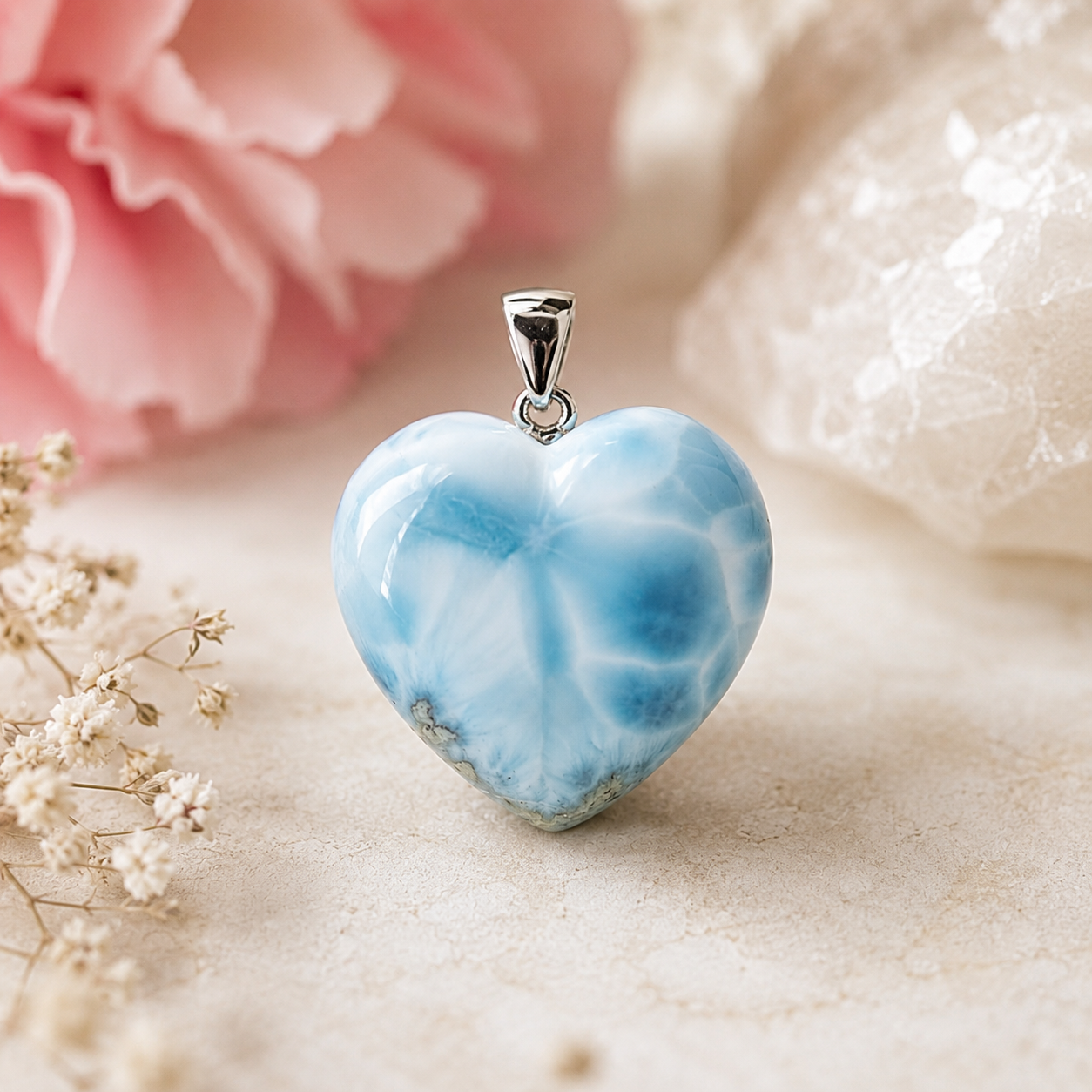 Larimar Herzanhänger „Herz des Ozeans“ – Naturunikat mit 925 Silberöse – Bild 2