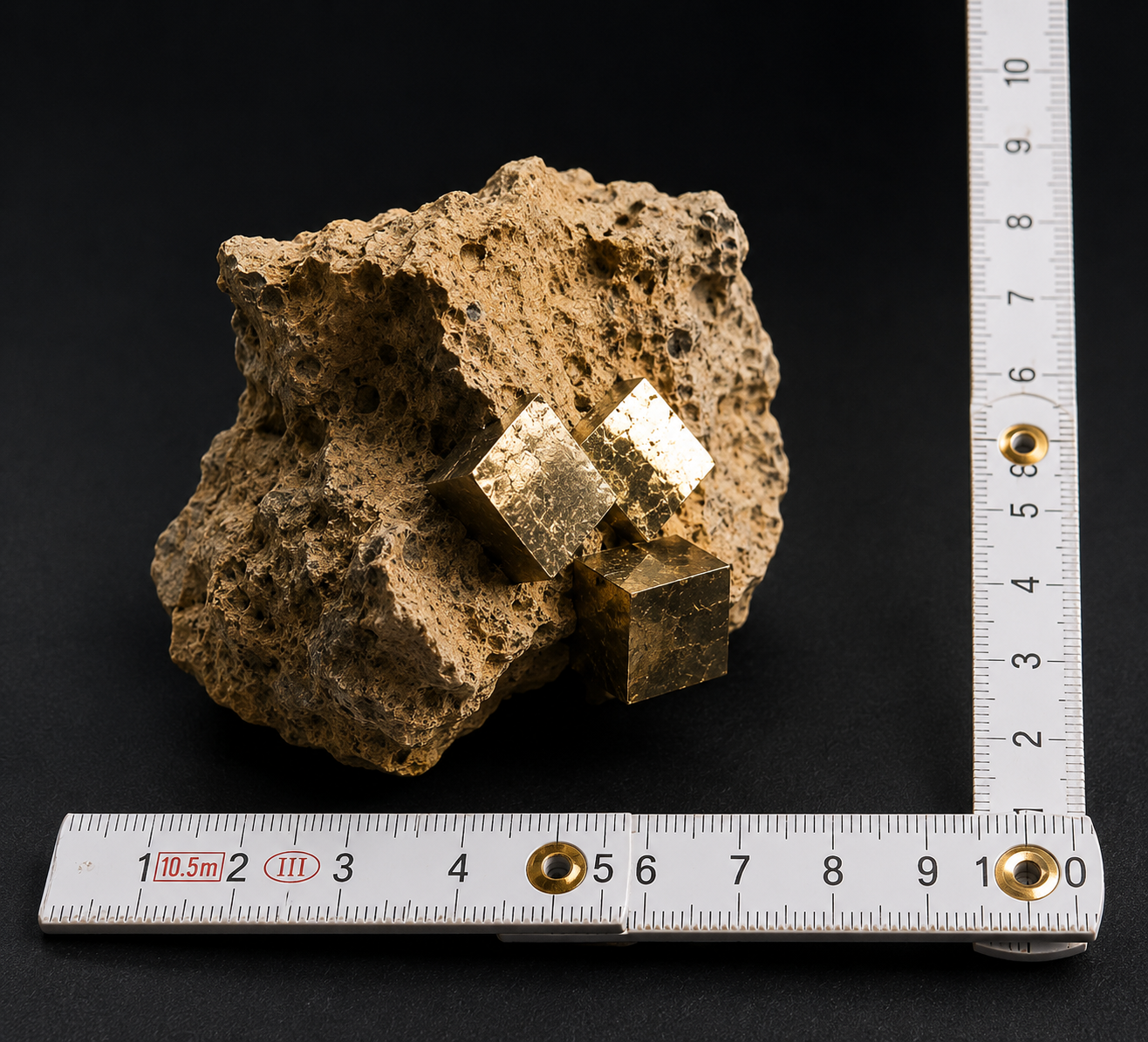 Natur-Pyritstufe mit großen Pyritwürfeln auf Matrix – Sammlerstück aus Madan, Bulgarien – Bild 2
