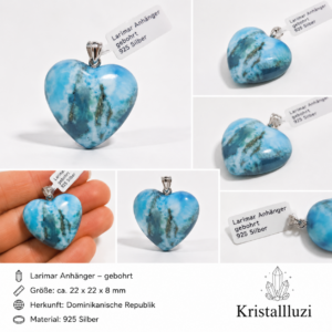 Larimar Herzanhänger „Herz des Ozeans“ – Naturunikat mit 925 Silberöse