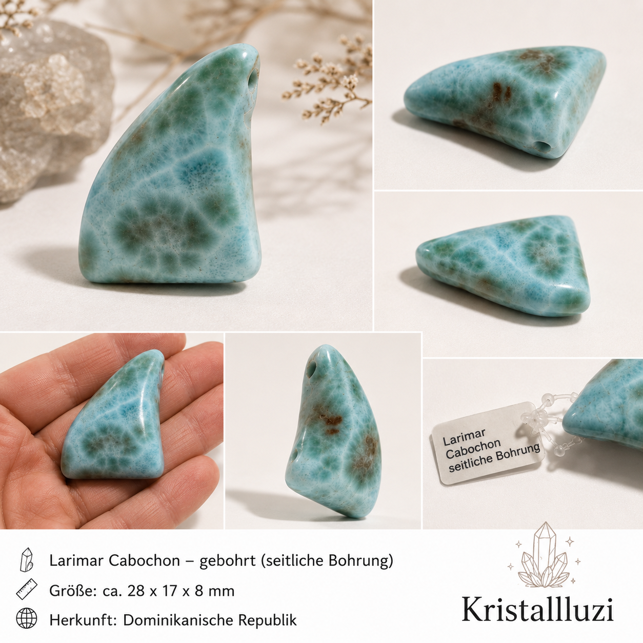 Larimar Anhänger mit seitlicher Bohrung – Unikat aus der Dominikanischen Republik