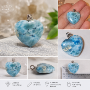 Larimar Herzanhänger „Herz des Ozeans“ – Naturunikat mit 925 Silberöse