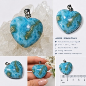 Larimar Herzanhänger „Herz des Ozeans“ – Naturunikat mit 925 Silberöse