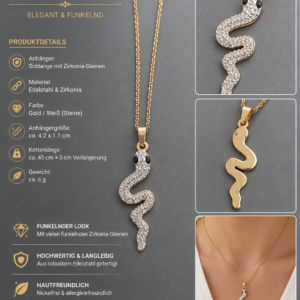 Edelstahl Schlangen Halskette Gold mit Zirkonia Anhänger